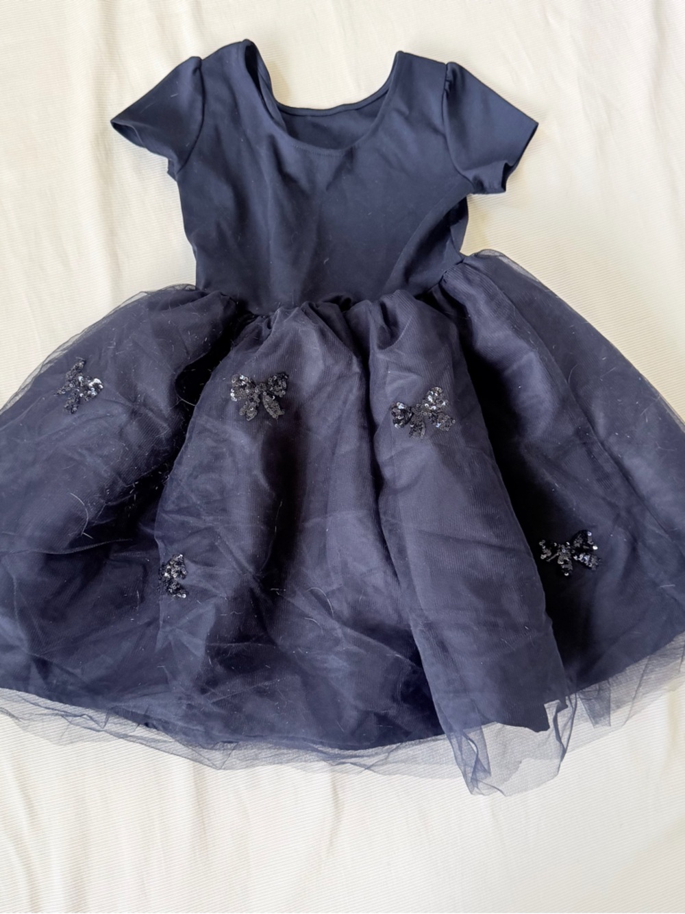 H&M Girls Dress Full Skirt Party Dance Bow Blue shortsleeved Cute Size 6X - 7